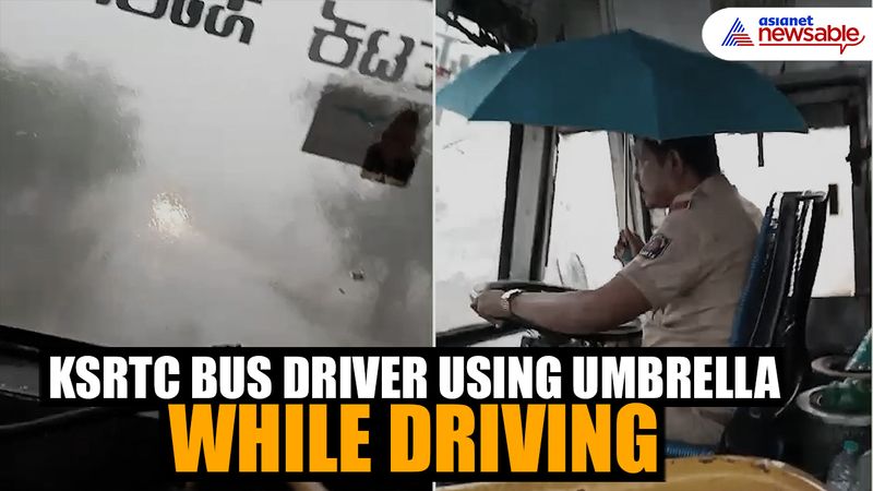 Karnataka rains: KSRTC bus driver using umbrella while driving to protect from leaking roof goes viral (WATCH)