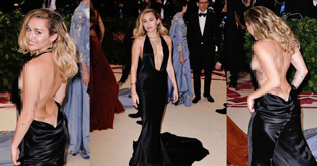 Miley Cyrus Goes Braless And Has An Oops Moment In A Low Cut Backless Gown Take A Look