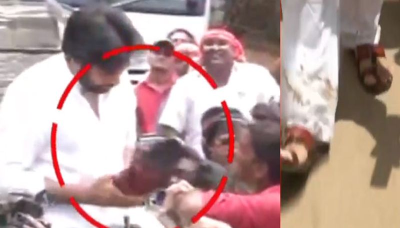 Interesting scene at Pawan Kalyan tour: a fan gift Sandals for Pawan Kalyan