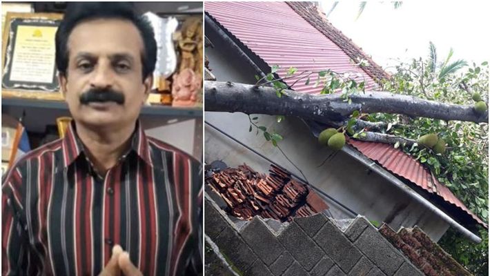 tree fell on rajith kumars house in attingal