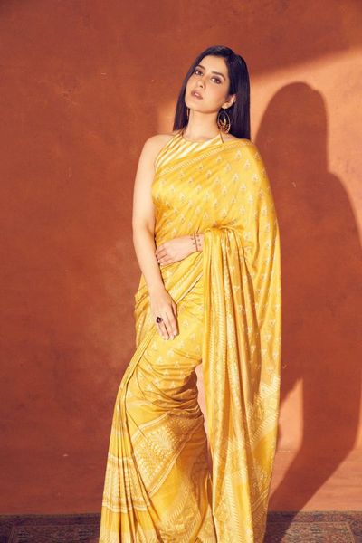 అది వీపా ఐరోపా మ్యాపా...సెక్సీ జాకెట్, శారీలో సెగలు రేపుతున్న రాశి ఖన్నా | heroin raashi khanna sizzles in gold saree photos goes viral ksr