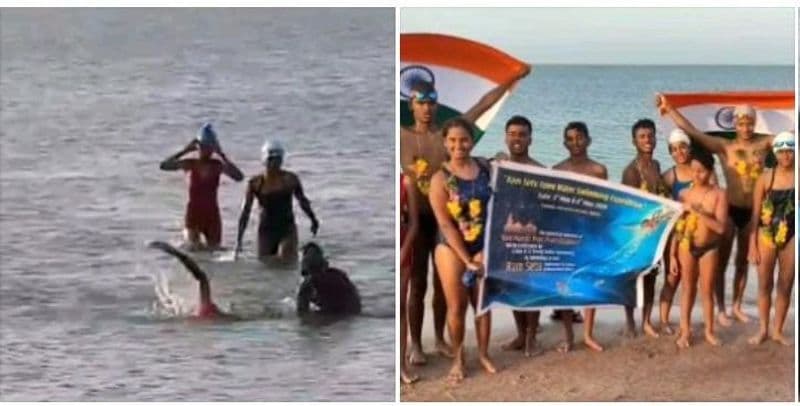 Swimming : இலங்கையில் இருந்து தனுஷ்கோடிக்கு நீச்சல் போட்டி.. 10 மணி நேரத்தில் கடந்து சாதித்த வீராங்கனைகள்