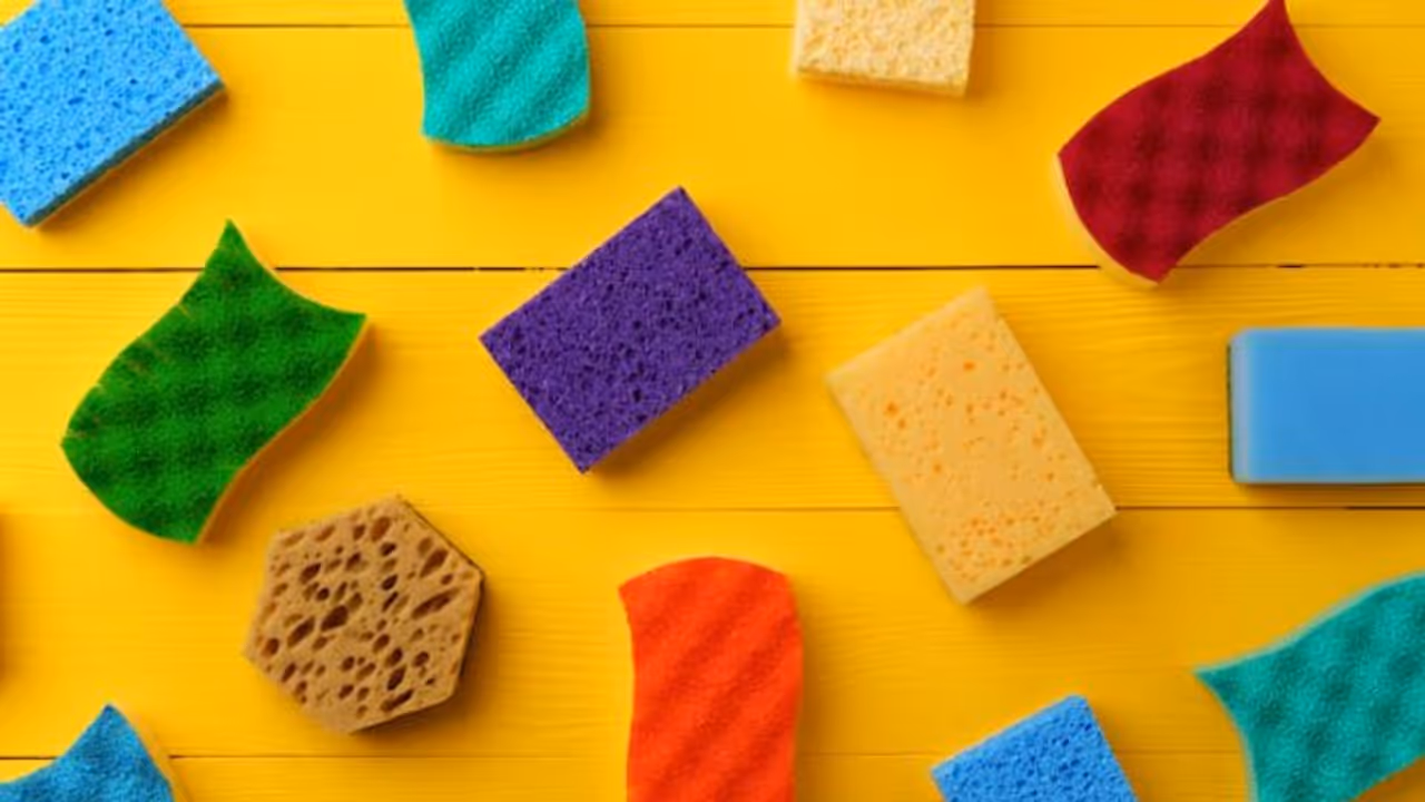 Clean kitchen sponge with vinegar