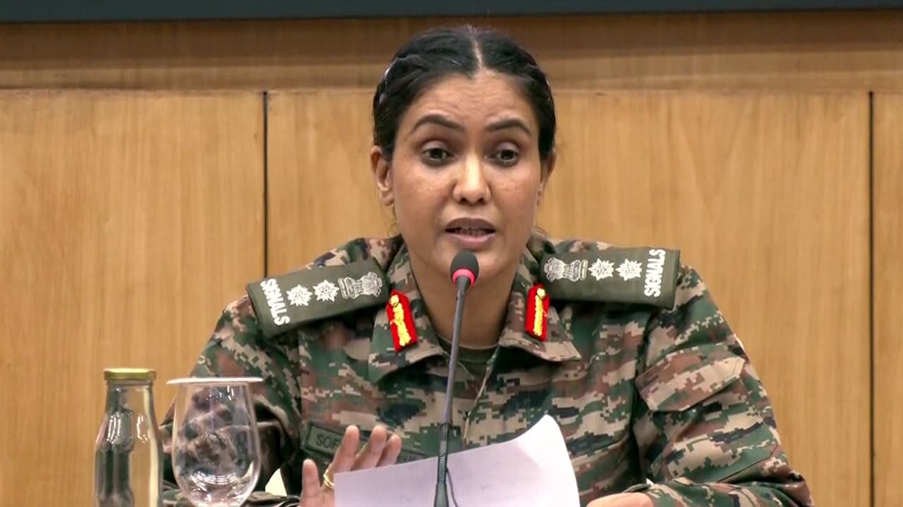 Sofiya Qureshi addresses a press conference