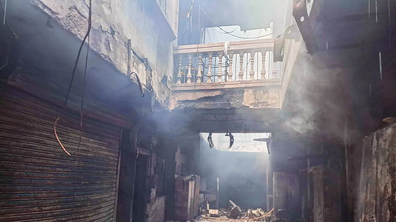 A view of the charred remains of the interior after a fire broke out at the Gulzar House A view of the charred remains of the interior after a fire broke out at the Gulzar House