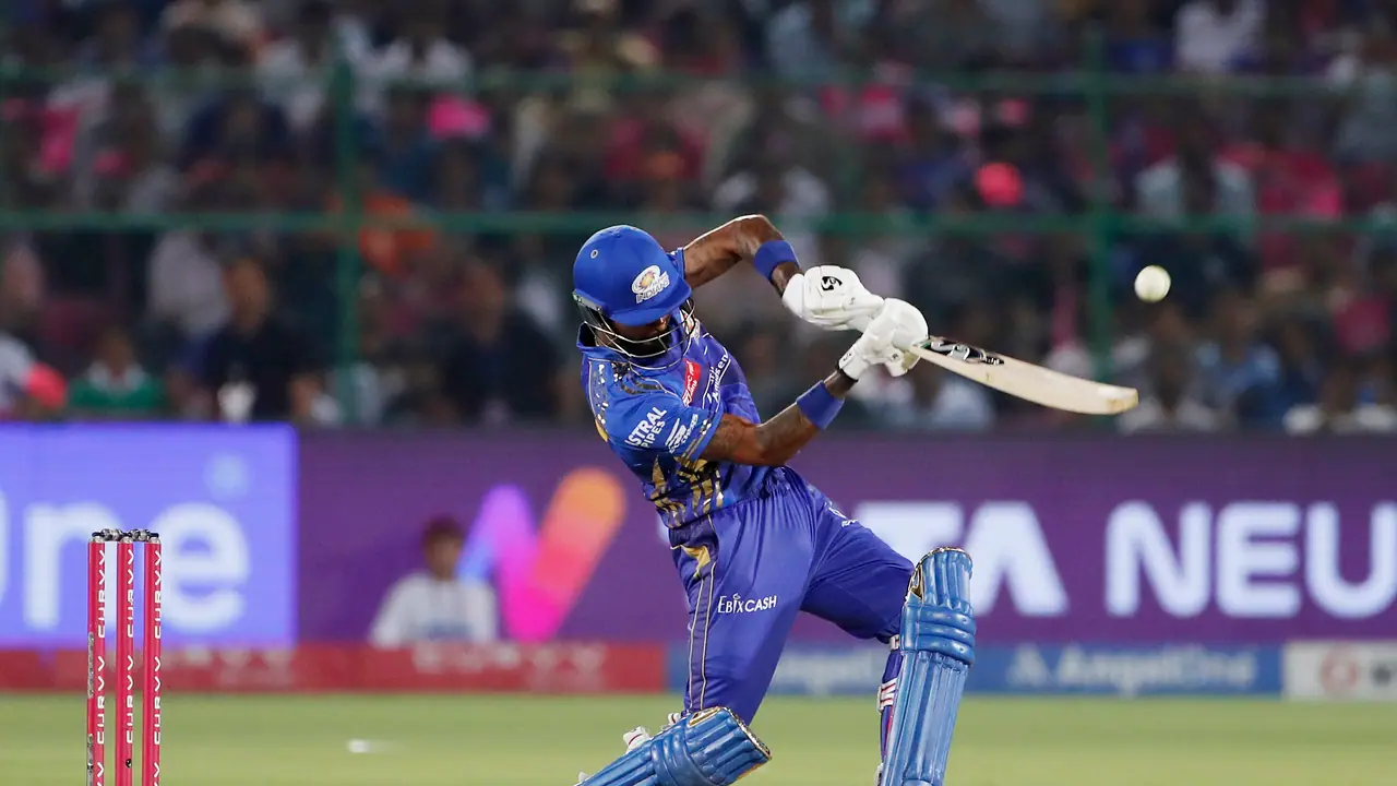 Mumbai Indians' captain Hardik Pandya plays a shot
