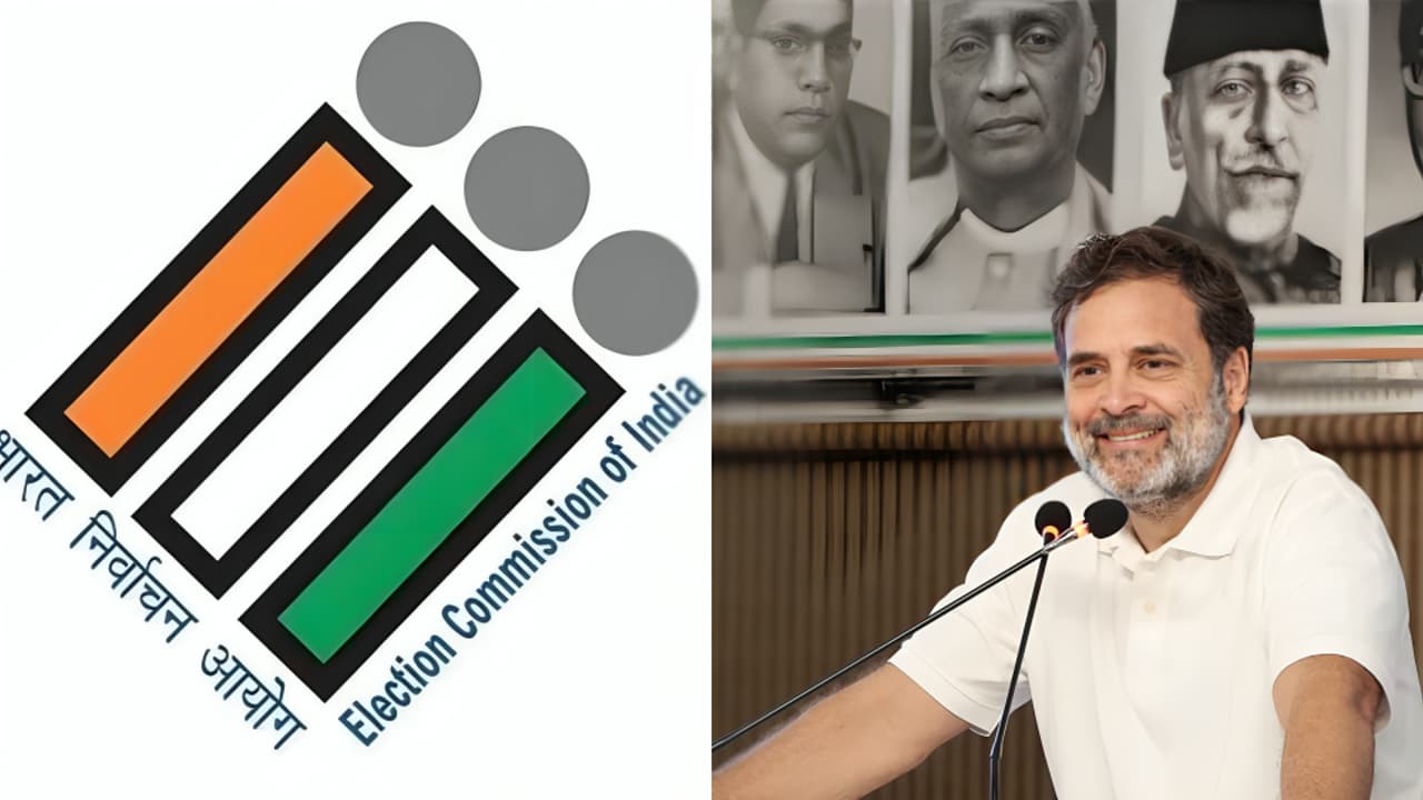 ECI logo and Rahul Gandhi