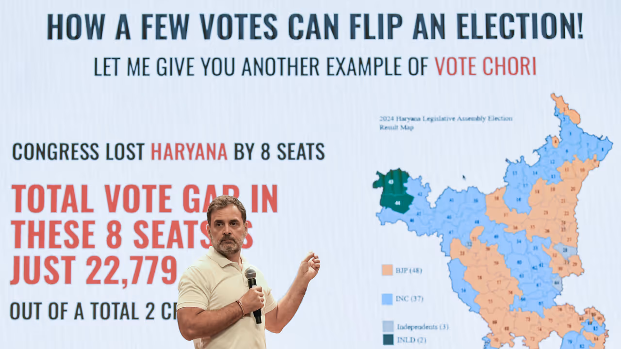 Rahul Gandhi addresses a press conference