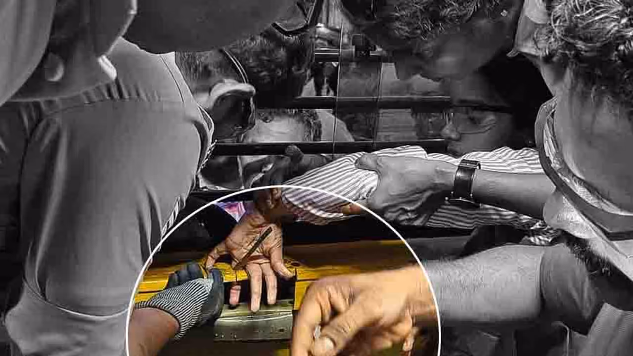 Firefighters free student’s finger stuck in bus window guard Firefighters free student’s finger stuck in bus window guard