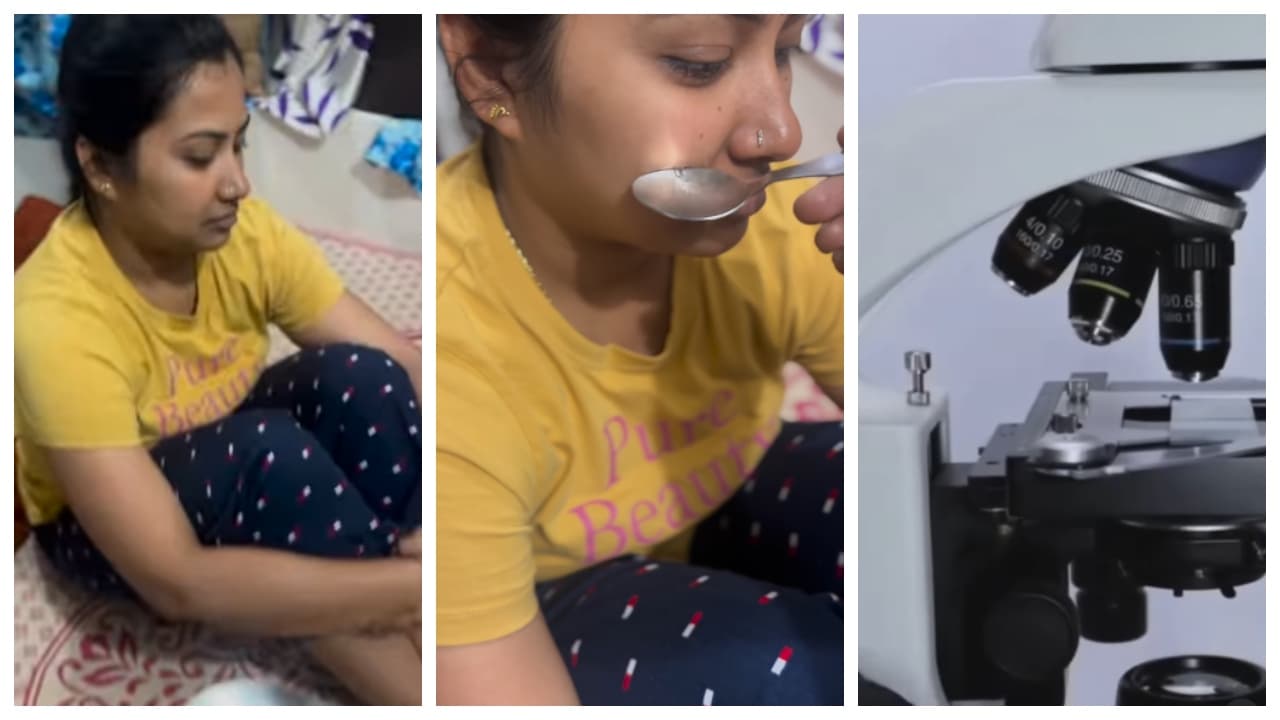 husband checks wifes tears under microscope husband checks wifes tears under microscope