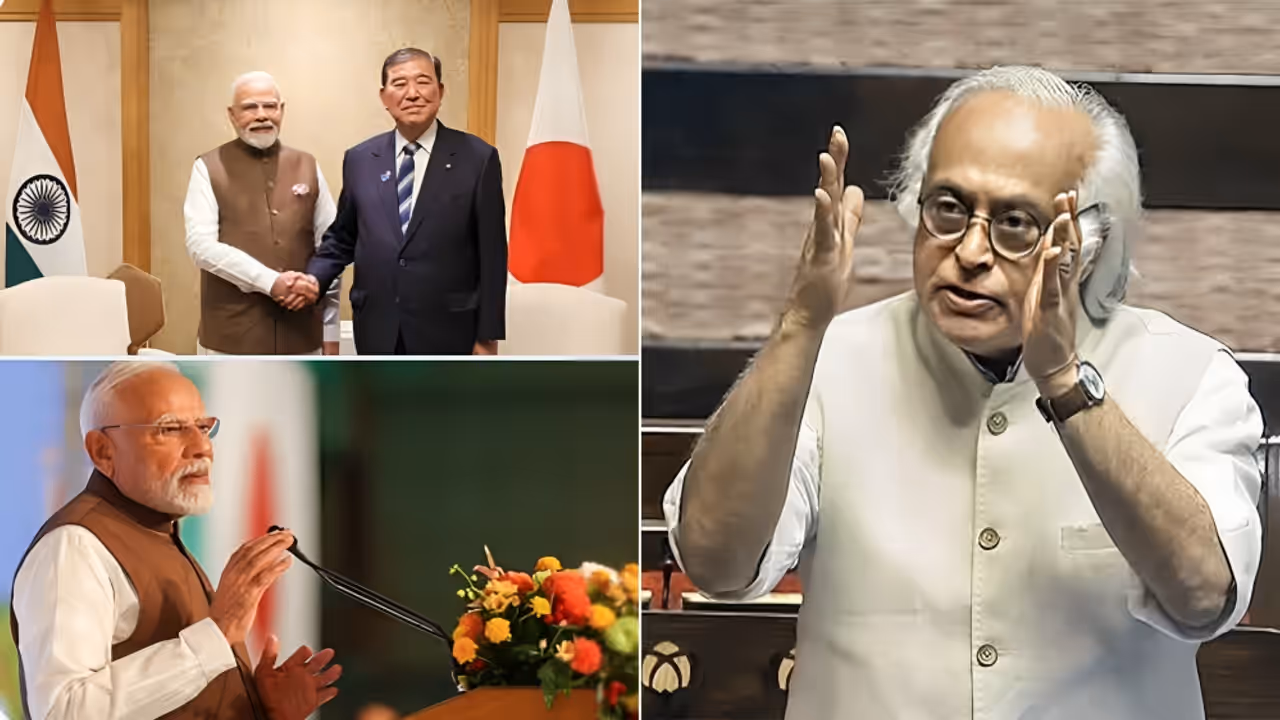 PM Modi in Japan and Congress leader Jairam Ramesh 