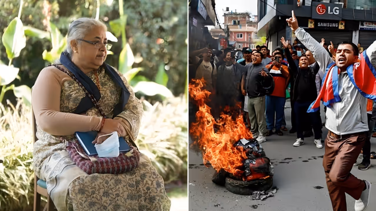Sushila Karki (L) and Nepal protesters (R) Sushila Karki (L) and Nepal protesters (R)
