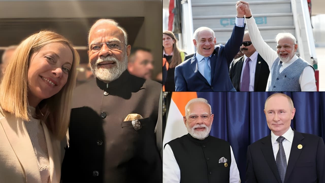 Narendra Modi, Giorgia Meloni, Benjamin Netanyahu and Vladimir Putin