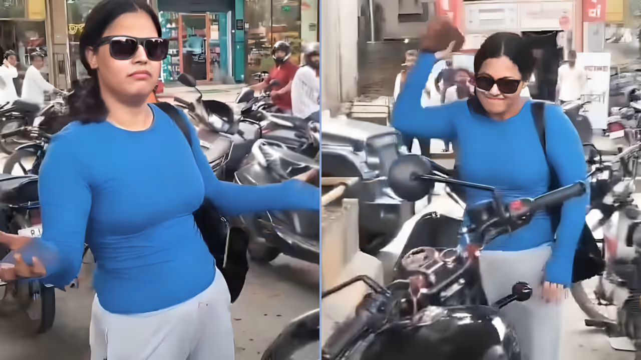 Rajasthan woman smashing bike video viral Jaipur Road Rage Shock Woman Smashes Bike After Minor Traffic Clash Rajasthan woman smashing bike video viral Jaipur Road Rage Shock Woman Smashes Bike After Minor Traffic Clash