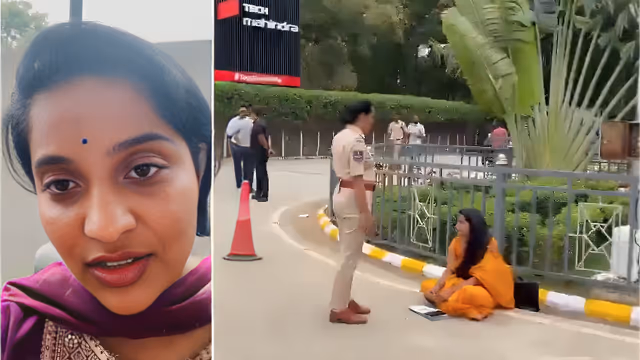 Tech Mahindra employee R Bhavana sacked protests outside Medchal office alleges harassment and wrongful termination Tech Mahindra employee R Bhavana sacked protests outside Medchal office alleges harassment and wrongful termination