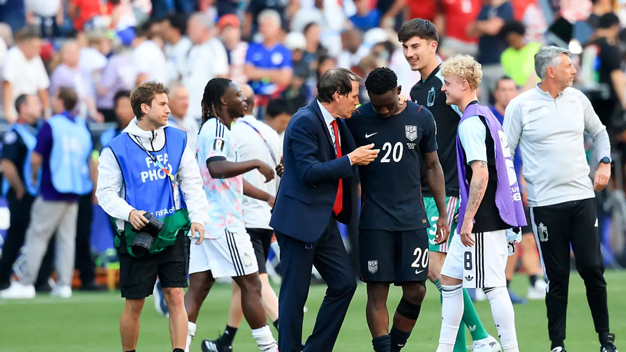 Belgium Coach Rudi Garcia and USA Forward Folarin Balogun Belgium Coach Rudi Garcia and USA Forward Folarin Balogun