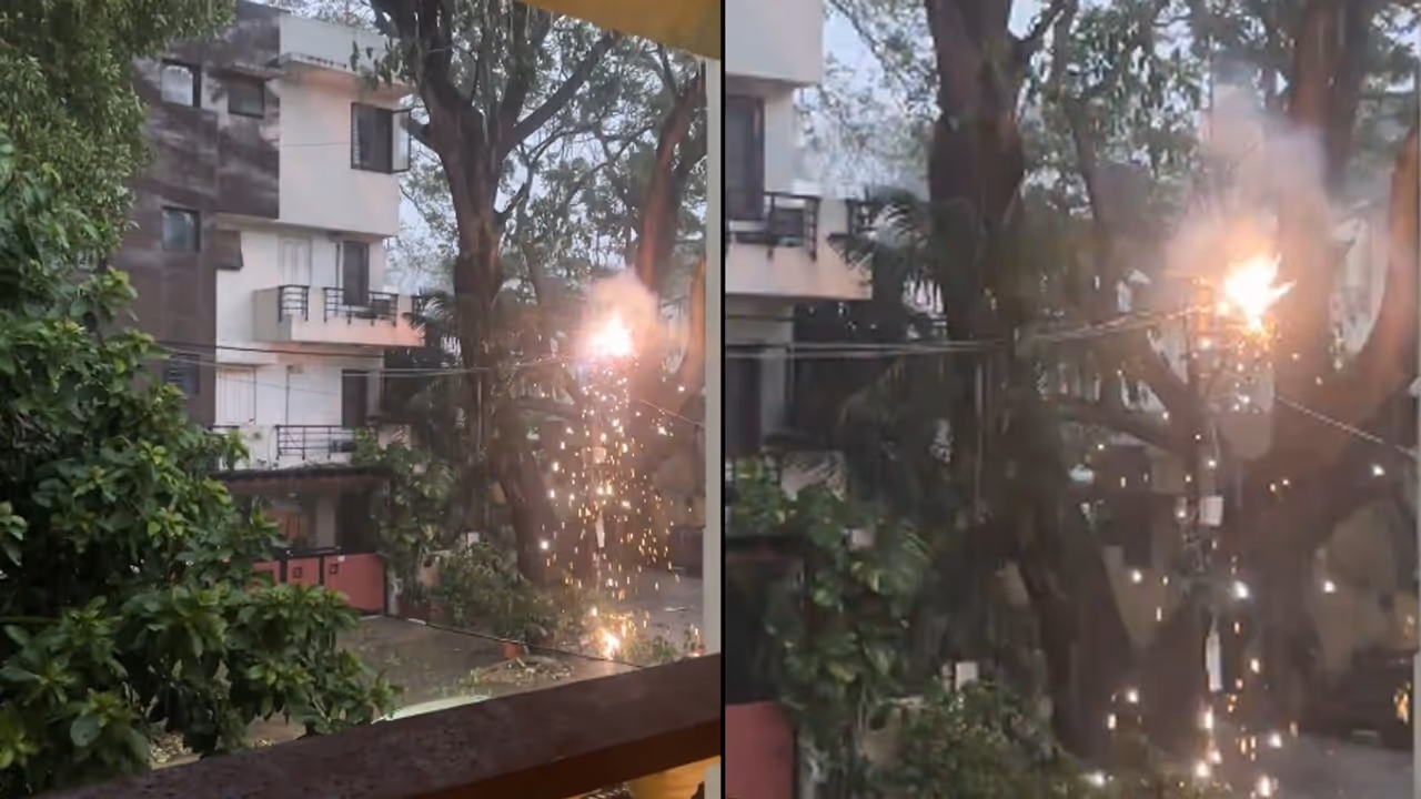 Viral Video | Bengaluru Founder Captures Electric Pole Exploding During Indiranagar Downpour (WATCH) Viral Video | Bengaluru Founder Captures Electric Pole Exploding During Indiranagar Downpour (WATCH)