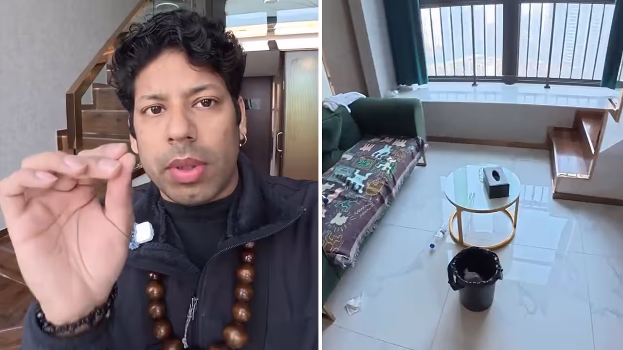 TV, Projector, Loft Bed And More: Indian Vlogger Finds ₹1,100 Duplex Hotel Room In China, Internet Stunned (WATCH) TV, Projector, Loft Bed And More: Indian Vlogger Finds ₹1,100 Duplex Hotel Room In China, Internet Stunned (WATCH)
