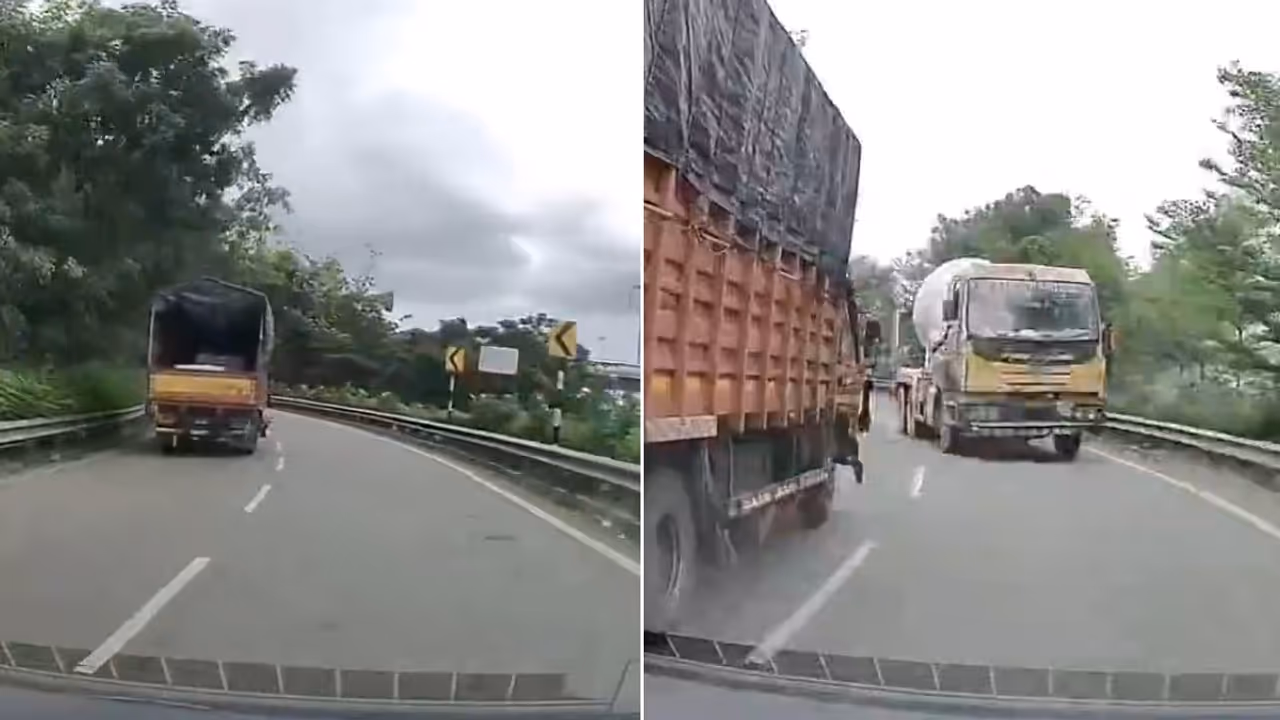 Hyderabad Shocking Dashcam Viral Video: Professor Narrowly Escapes Head On Crash With Wrong Way Truck | WATCH Hyderabad Shocking Dashcam Viral Video: Professor Narrowly Escapes Head On Crash With Wrong Way Truck | WATCH