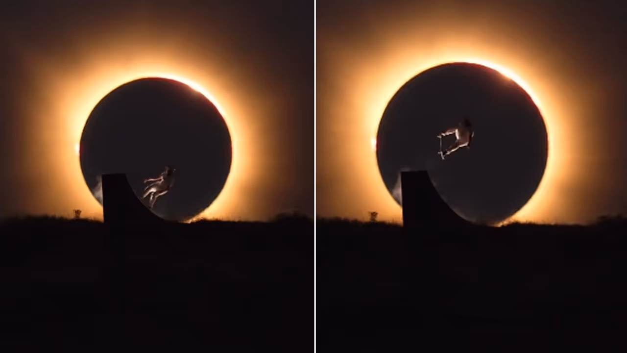 Olympic Skateboarder Times Perfect Jump With Solar Eclipse, Stunning Video Goes Viral | WATCH Olympic Skateboarder Times Perfect Jump With Solar Eclipse, Stunning Video Goes Viral | WATCH