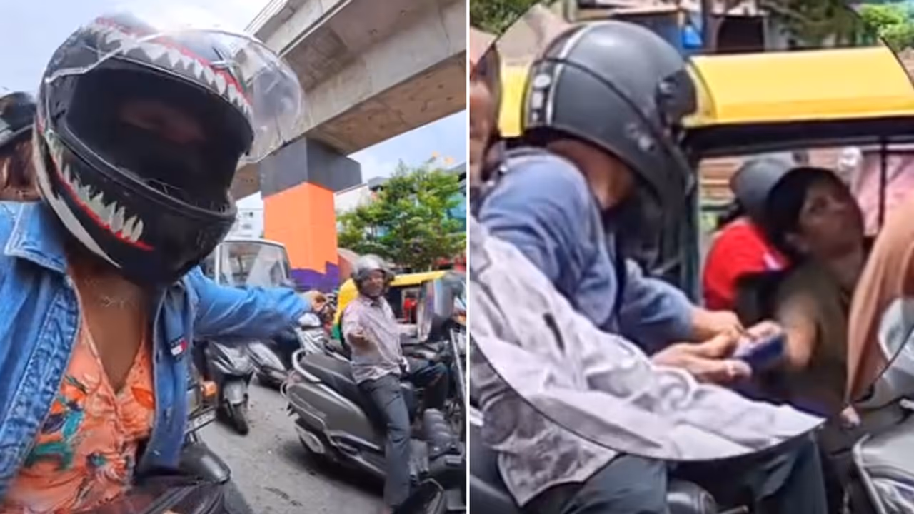 Bengaluru Woman Biker Spots Female Auto Driver in Traffic, Sends Her a Sweet Surprise | WATCH Viral Video Bengaluru Woman Biker Spots Female Auto Driver in Traffic, Sends Her a Sweet Surprise | WATCH Viral Video