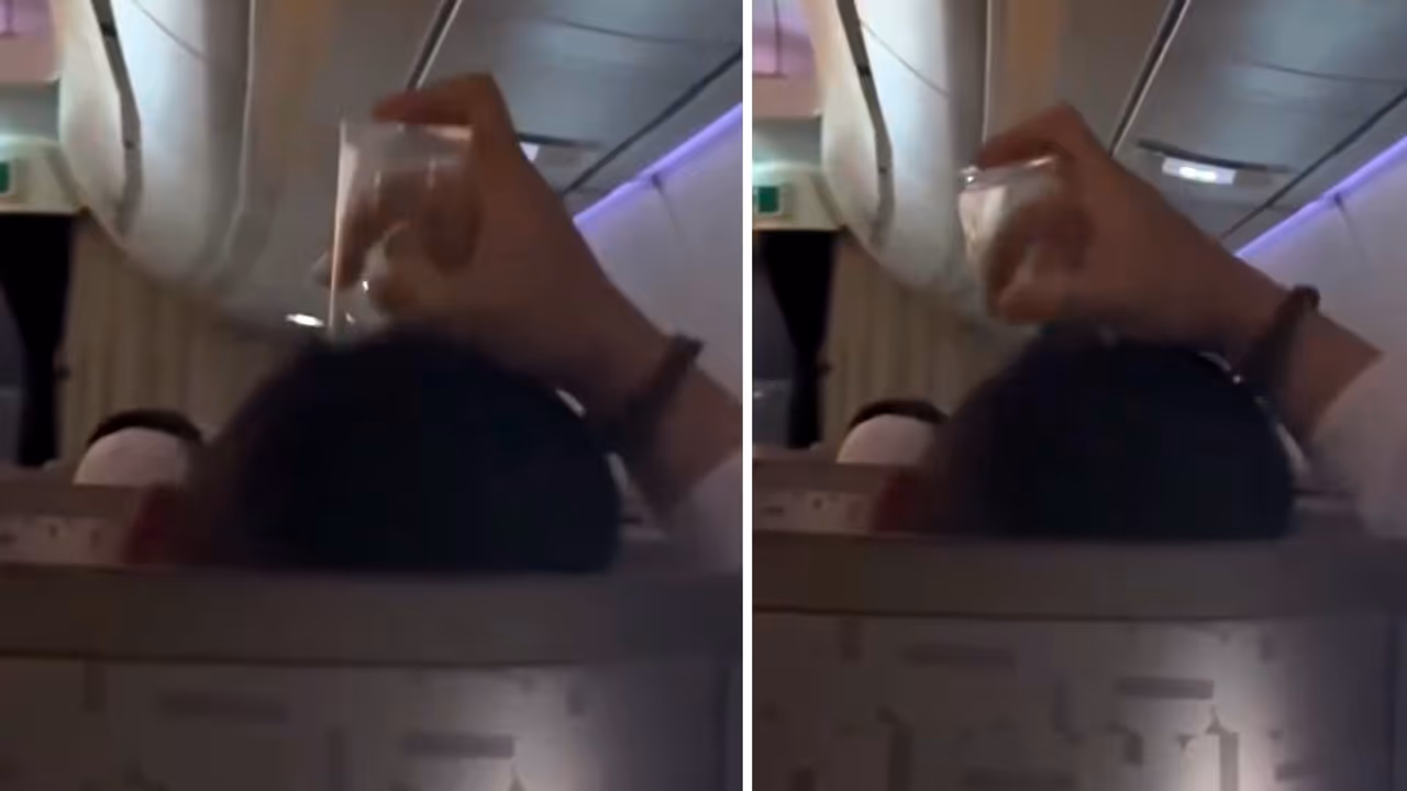Caught On Camera: Passenger Uses Drinking Glass To Scratch Head Mid Flight, Viral Video Stuns All (WATCH) Caught On Camera: Passenger Uses Drinking Glass To Scratch Head Mid Flight, Viral Video Stuns All (WATCH)