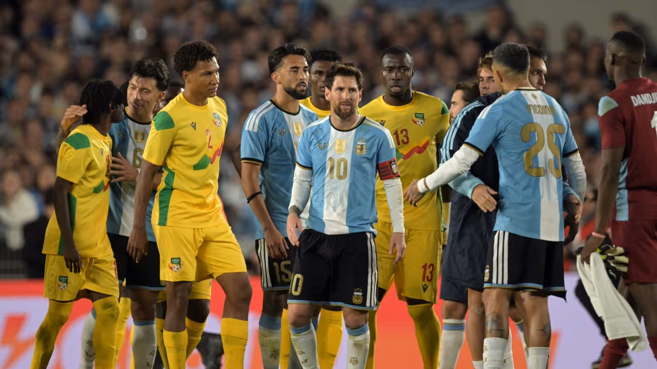 Lionel Messi and Benin Players after Friendly Match Lionel Messi and Benin Players after Friendly Match