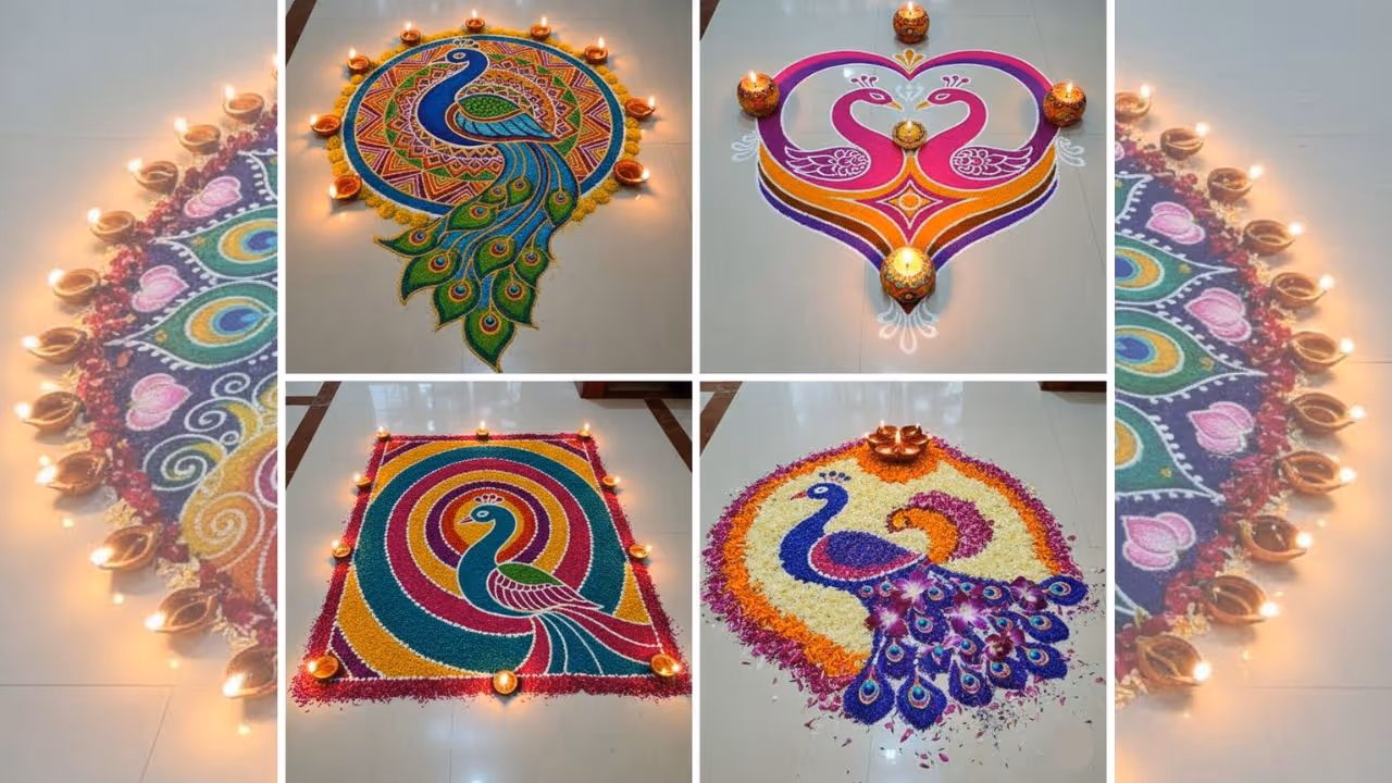  peacock rangoli design for diwali 2025