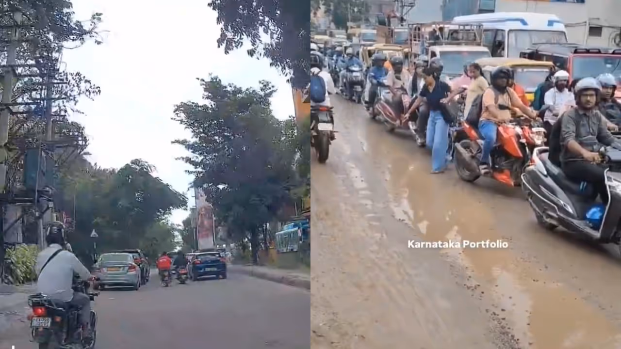 Damaged Bengaluru roads with craters and potholes