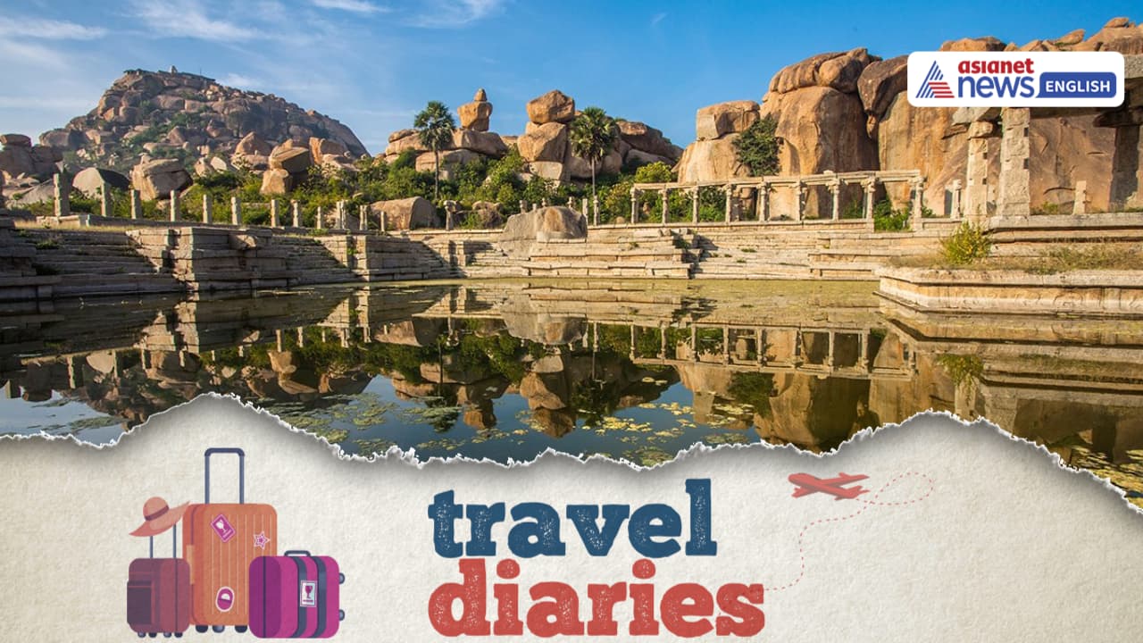 View of Hampi’s historic ruins and temples in Karnataka View of Hampi’s historic ruins and temples in Karnataka