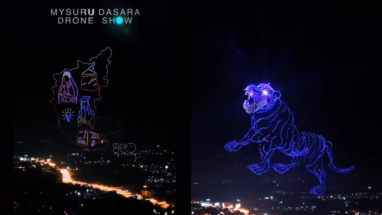 Mysuru Dasara 2025 trial drone display amazes spectators