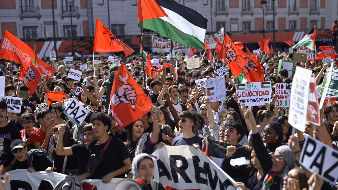 Demonstrators protest Israel’s interception of the Gaza Sumud aid flotilla