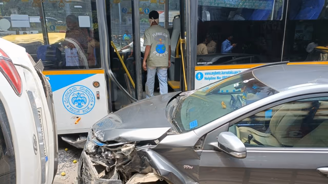 Bengaluru resident Shraya Sapru sitting in car after surviving BMTC Vayu Vajra bus accident