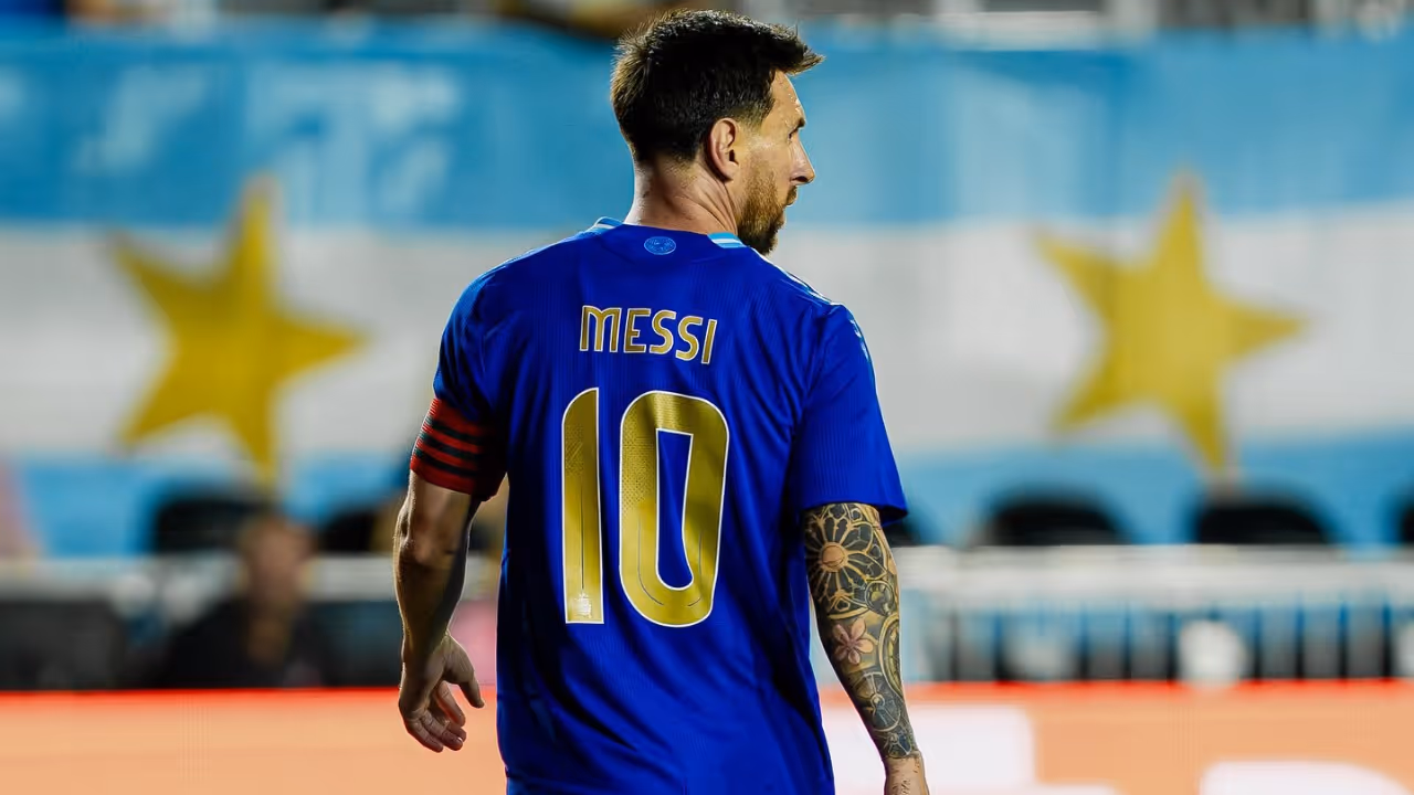 Lionel Messi playing for Argentina