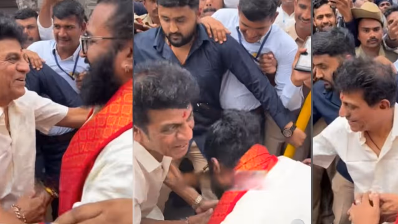 Rishab Shetty takes blessings from Shivarajkumar at Hasanamba Temple