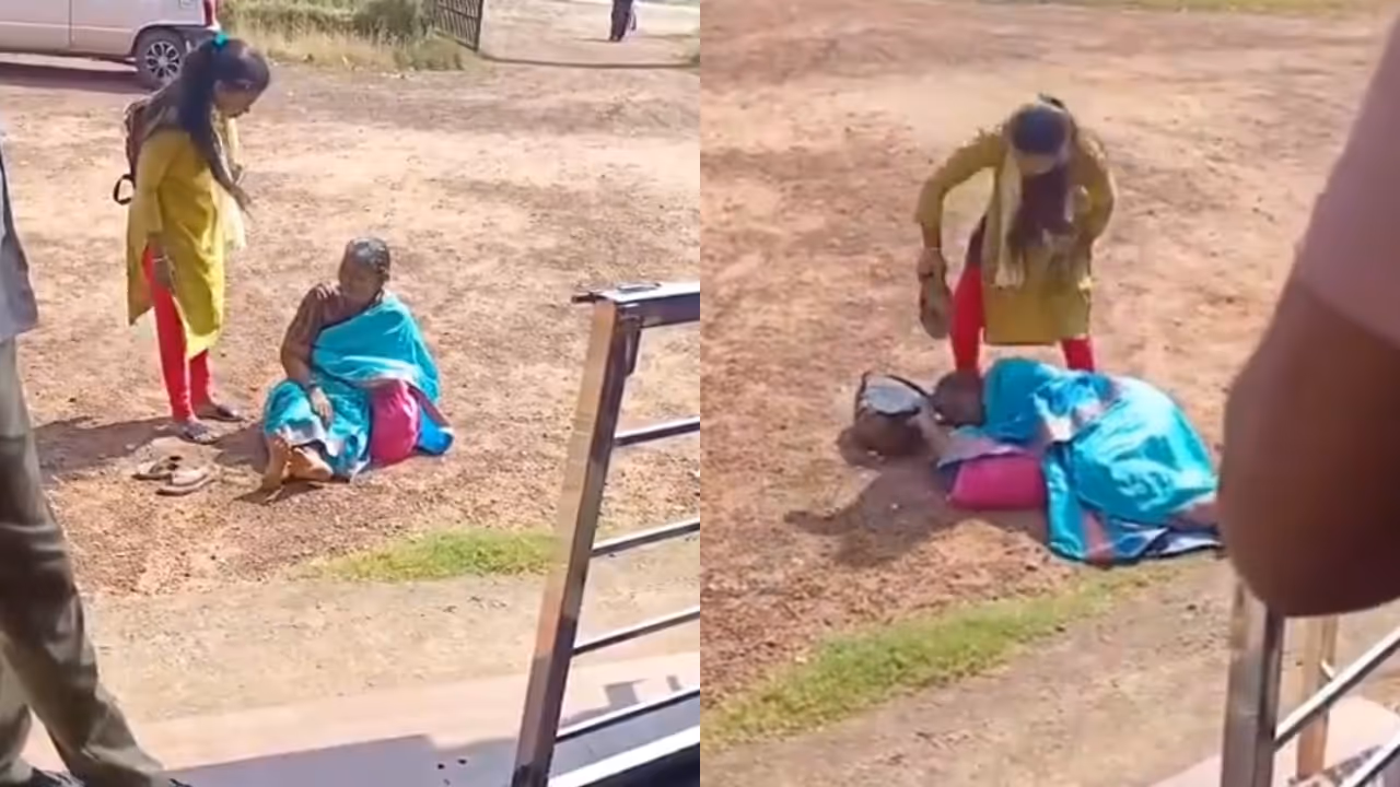 Woman assaults elderly mother at Mangaluru panchayat office, video viral Woman assaults elderly mother at Mangaluru panchayat office, video viral