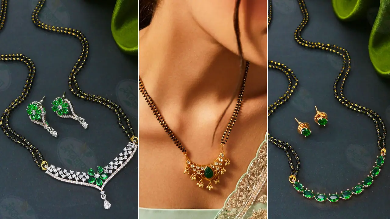 Green Stone Mangalsutra Gold Designs For Sawan Green Stone Mangalsutra Gold Designs For Sawan