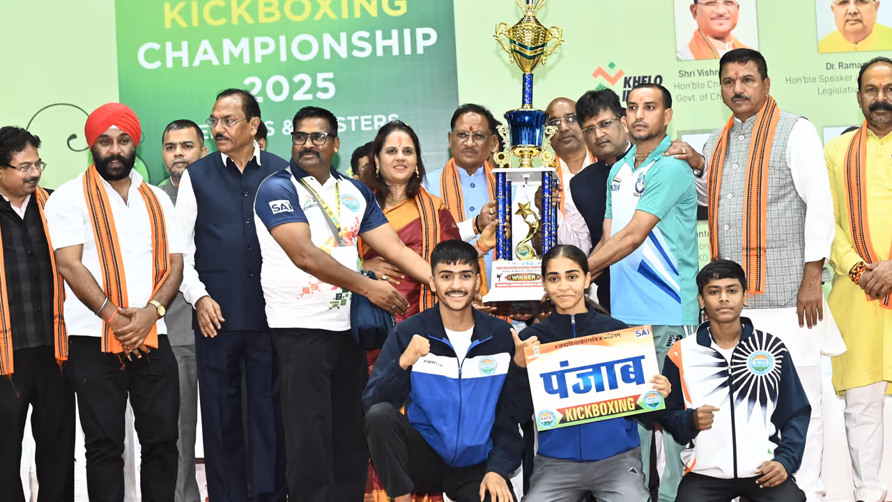 Vishnu Deo Sai at Wako India National Kickboxing Championship 2025 prize distribution ceremony Vishnu Deo Sai at Wako India National Kickboxing Championship 2025 prize distribution ceremony