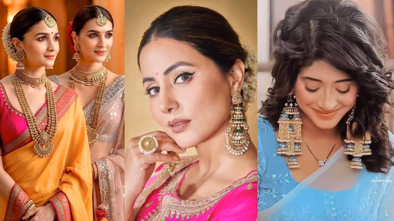 Heavy gold jhumka like celebs for Indian festivals Heavy gold jhumka like celebs for Indian festivals