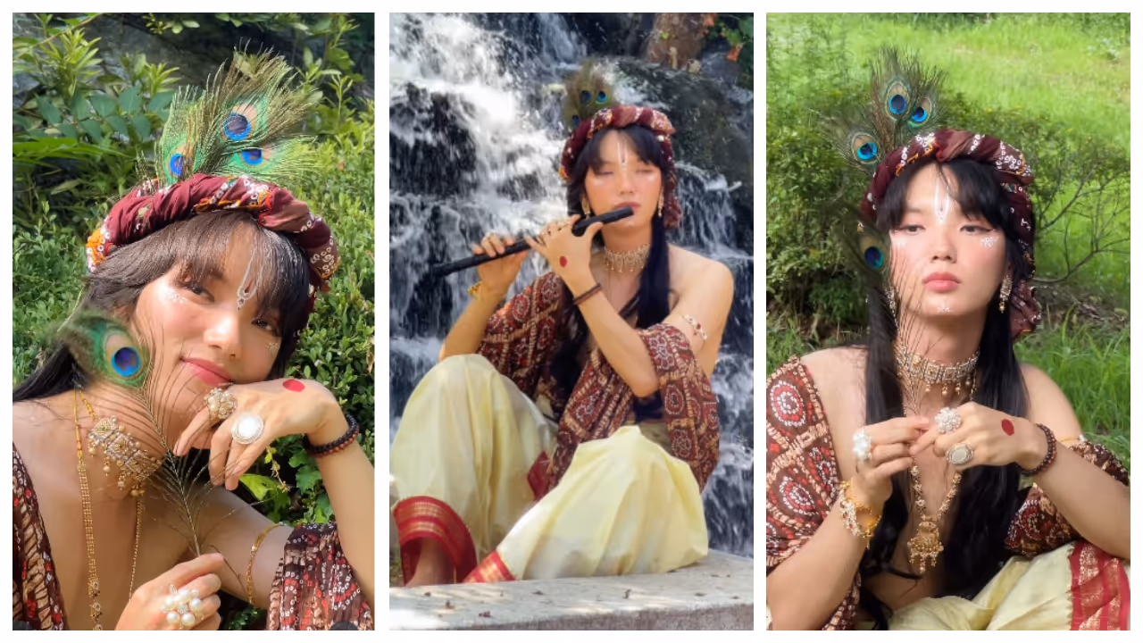 Korean man dressed as Krishna