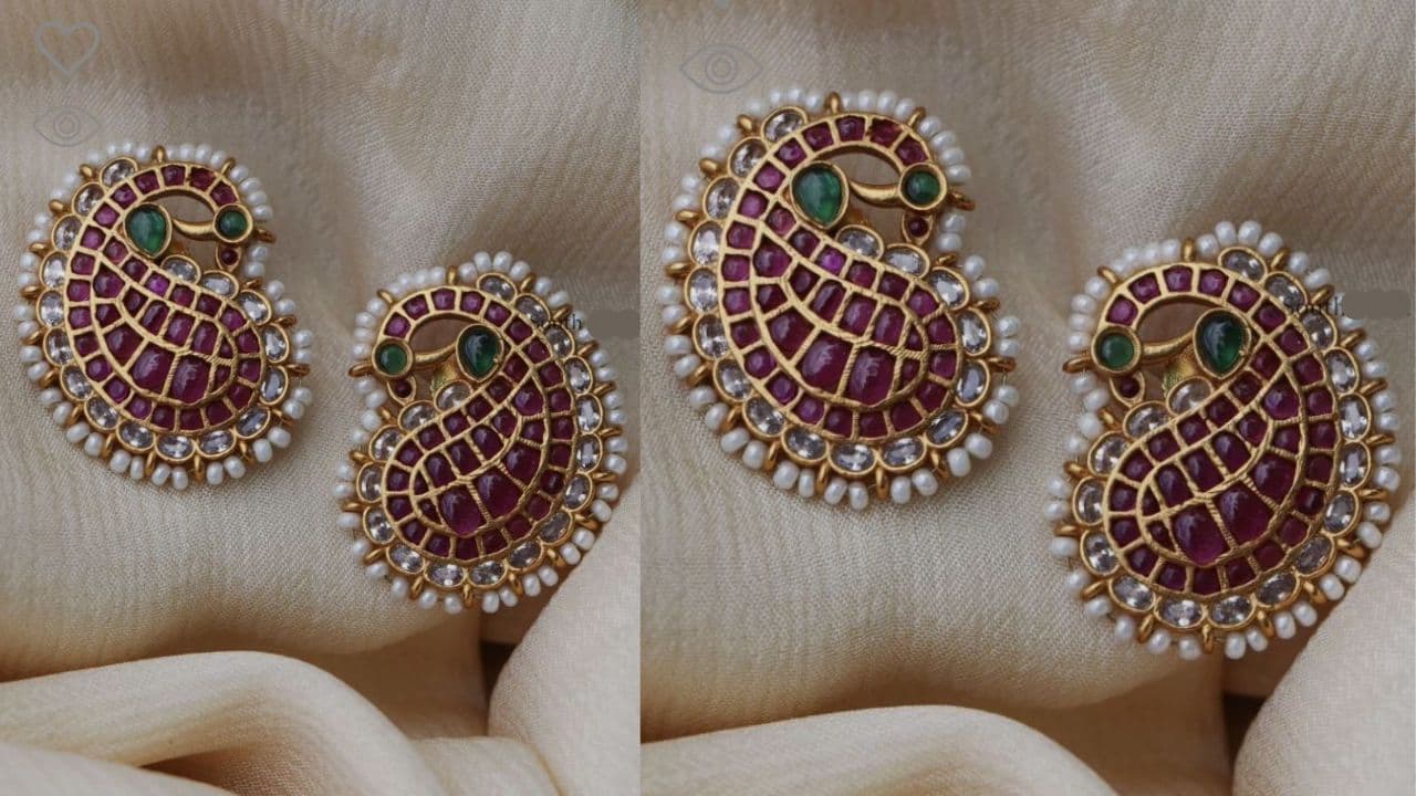 carry shape earring designs for Ganesh Chaturthi look