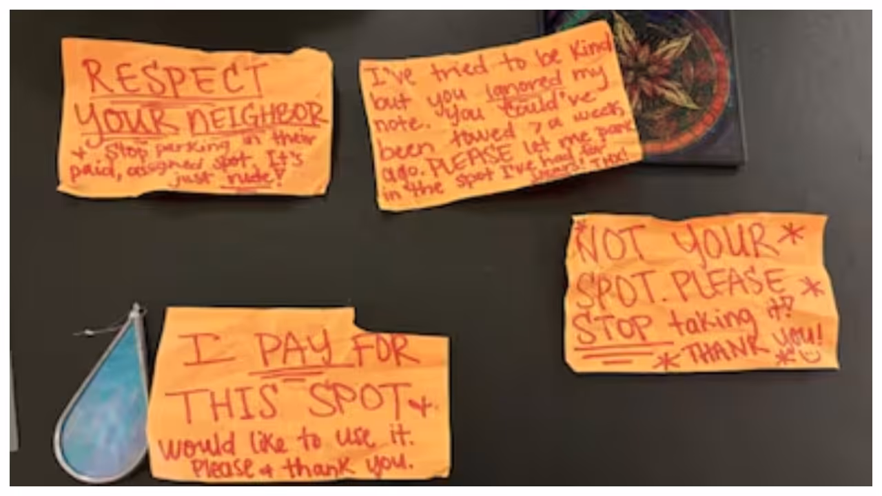 man write about threatening parking notes