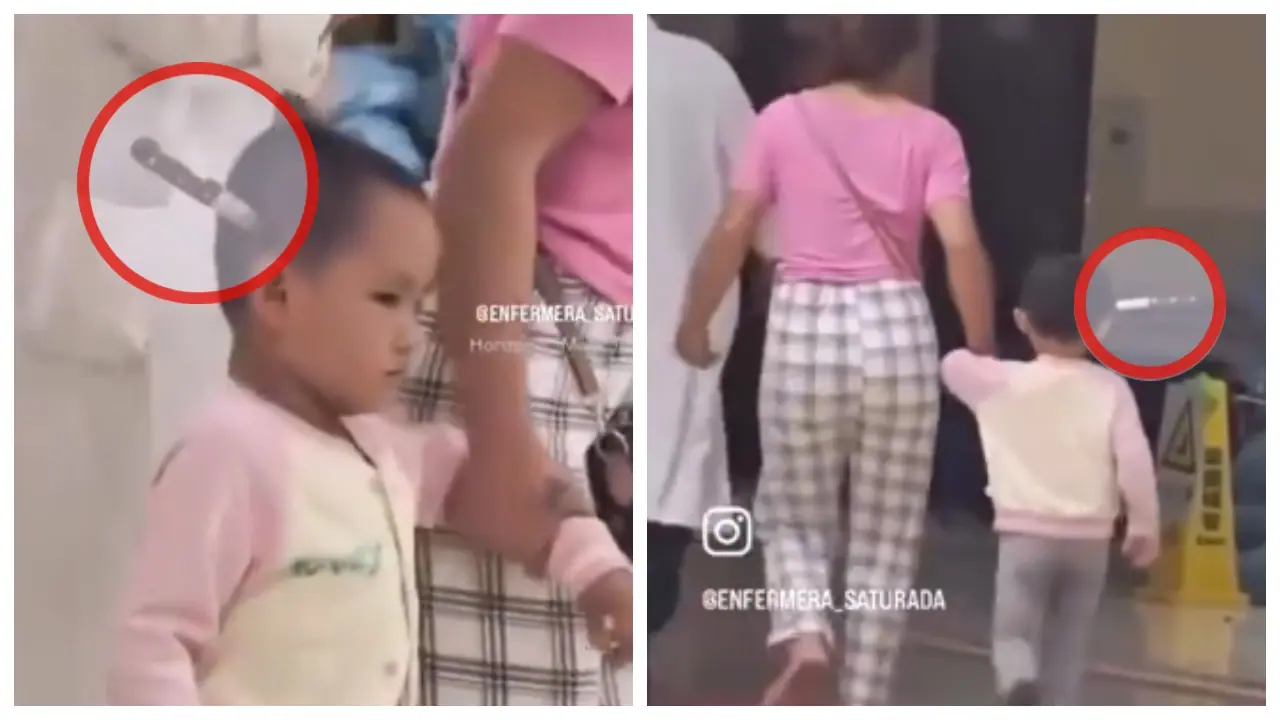 China mum walking daughter with knife stuck in head 