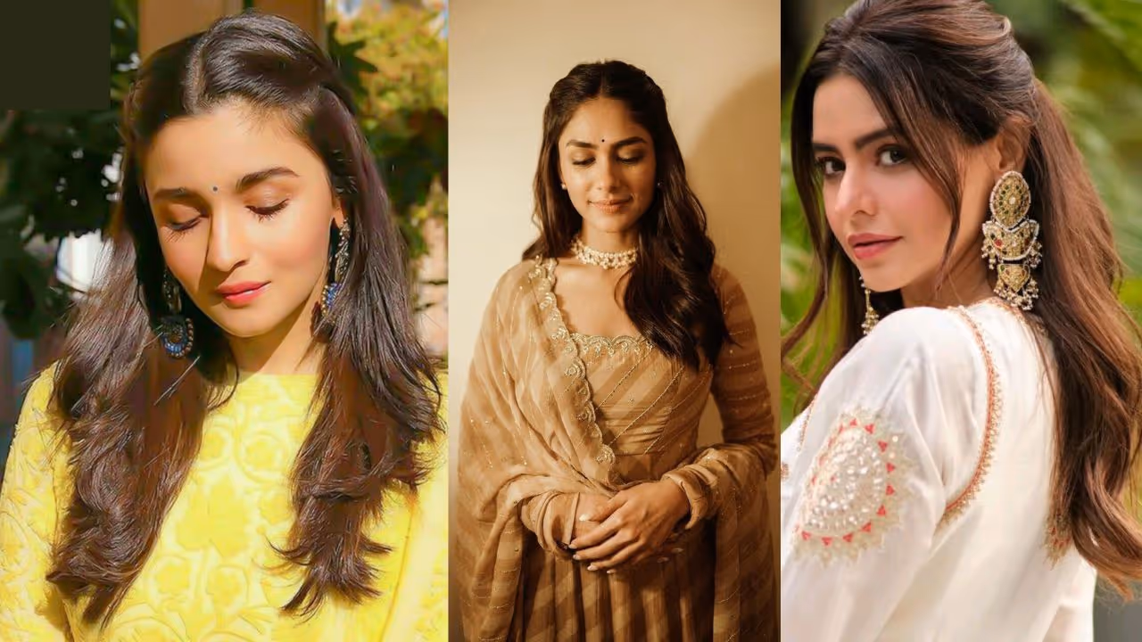 Trending open hairstyle for traditional outfit Trending open hairstyle for traditional outfit