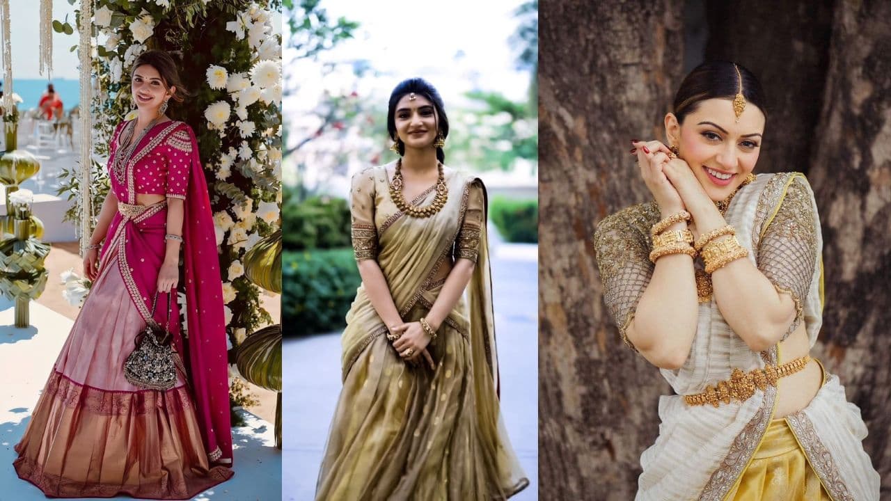 South Indian silk lehenga design for Onam