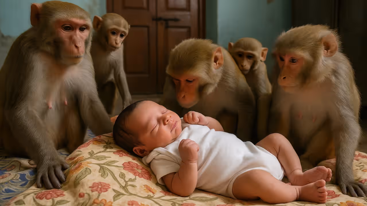 Monkeys Snatch Infant child Monkeys Snatch Infant child