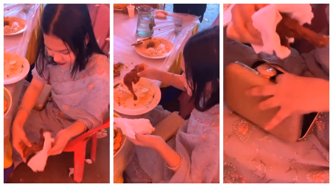 woman was caught sneaking chicken leg piece in her purse