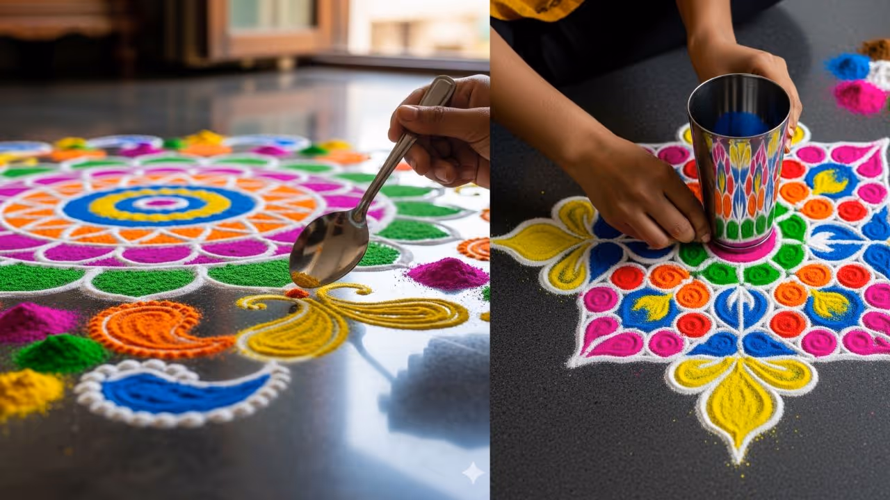rangoli design with plate rangoli design with plate