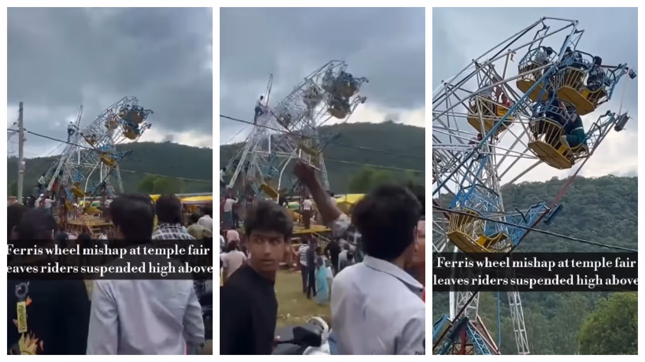 giant hand operated wheel broke during the temple festival giant hand operated wheel broke during the temple festival