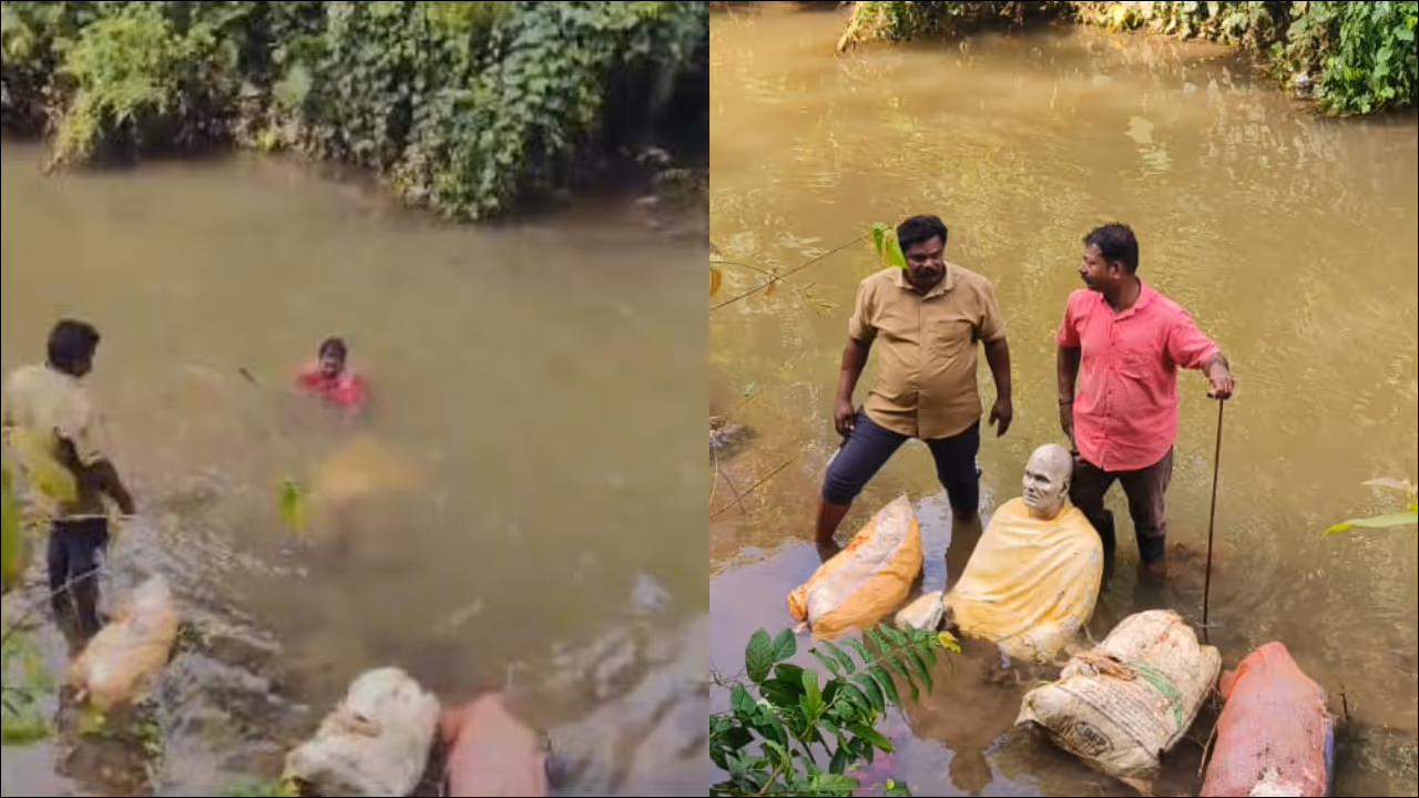 sreenarayana guru statue found in ditch